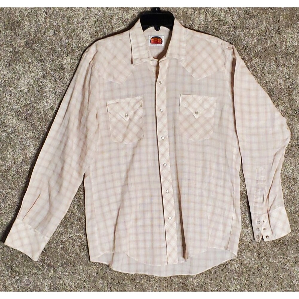 Miller Western Wear Men's Vintage Shirt Plaid Pearl Snap Button Up Size M
